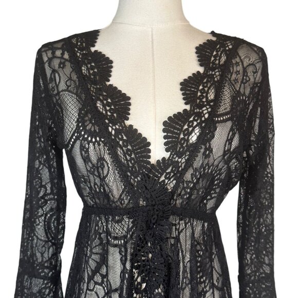 NEW Boho Gypsy Medium Beach Goddess Swim Cover Up Black - Picture 6 of 11